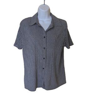 ---  Black and White Printed Blouse Size  Petite / Large